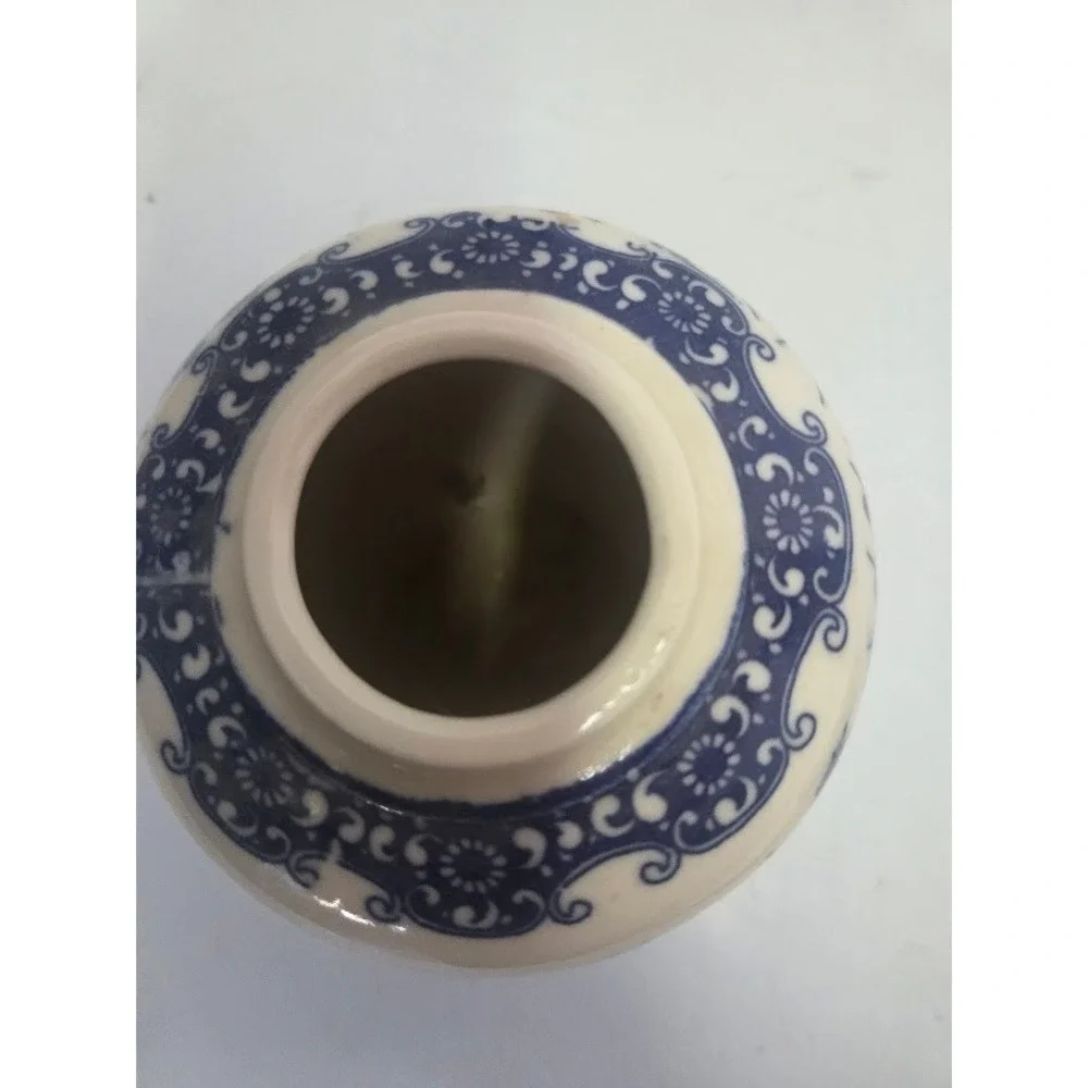 Vintage Blue and White Porcelain Ginger Jar Floral Bud Vase Chinoiserie 4 Inch